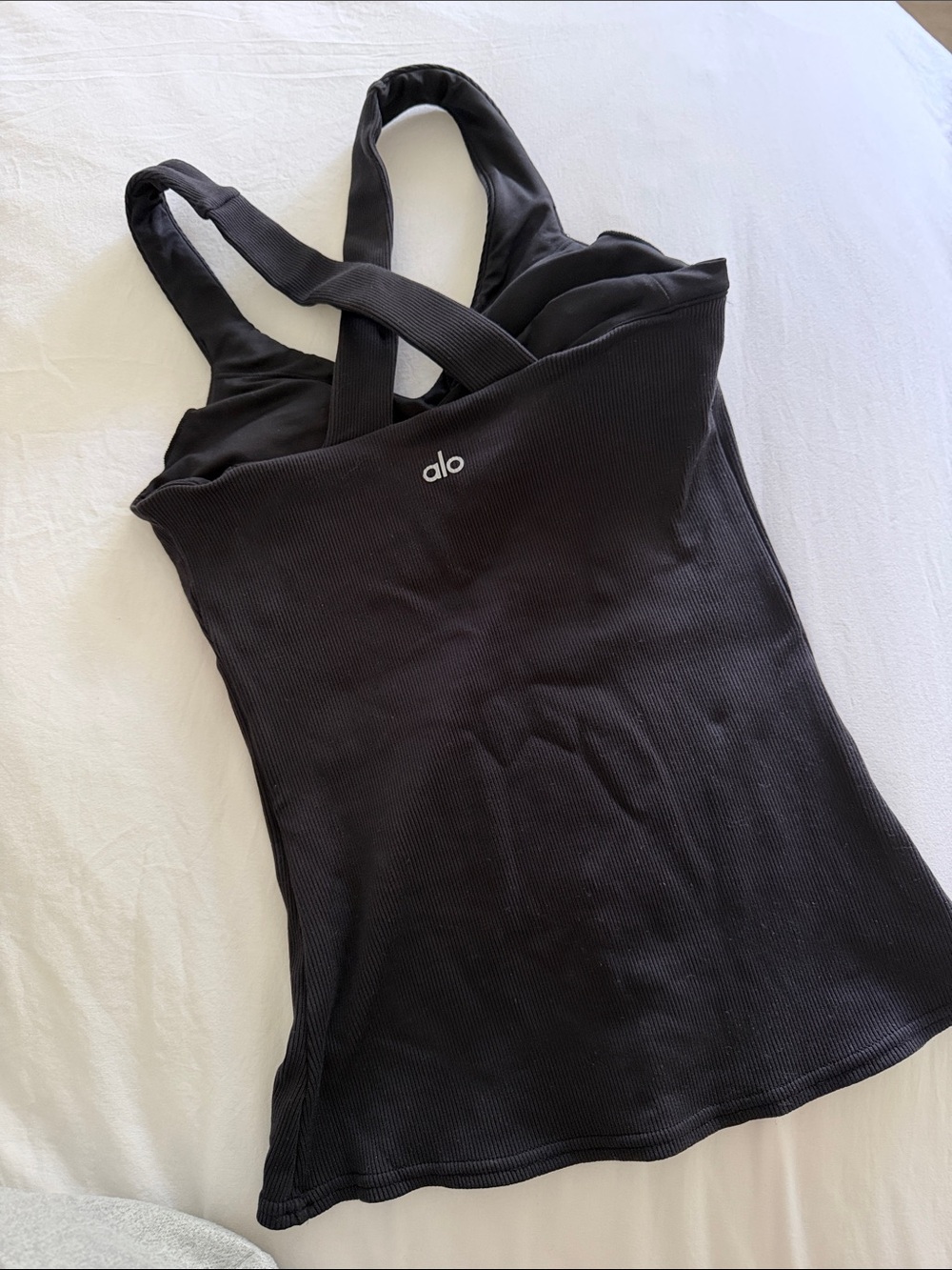ALO Yoga Black Ribbed Cross-Back Tank